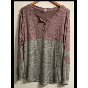 Top Crewneck quarter buttons down henley knit super soft  long sleeves gray XXXL
